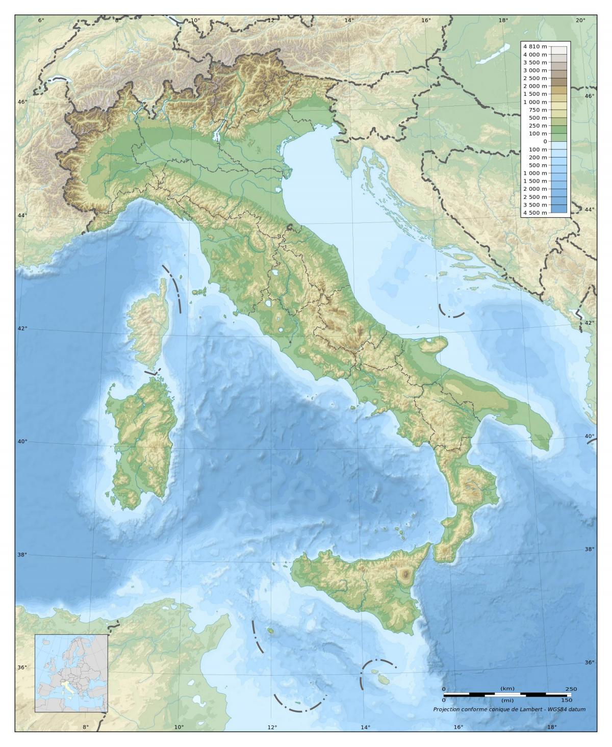 Włochy mapa ukształtowania terenu