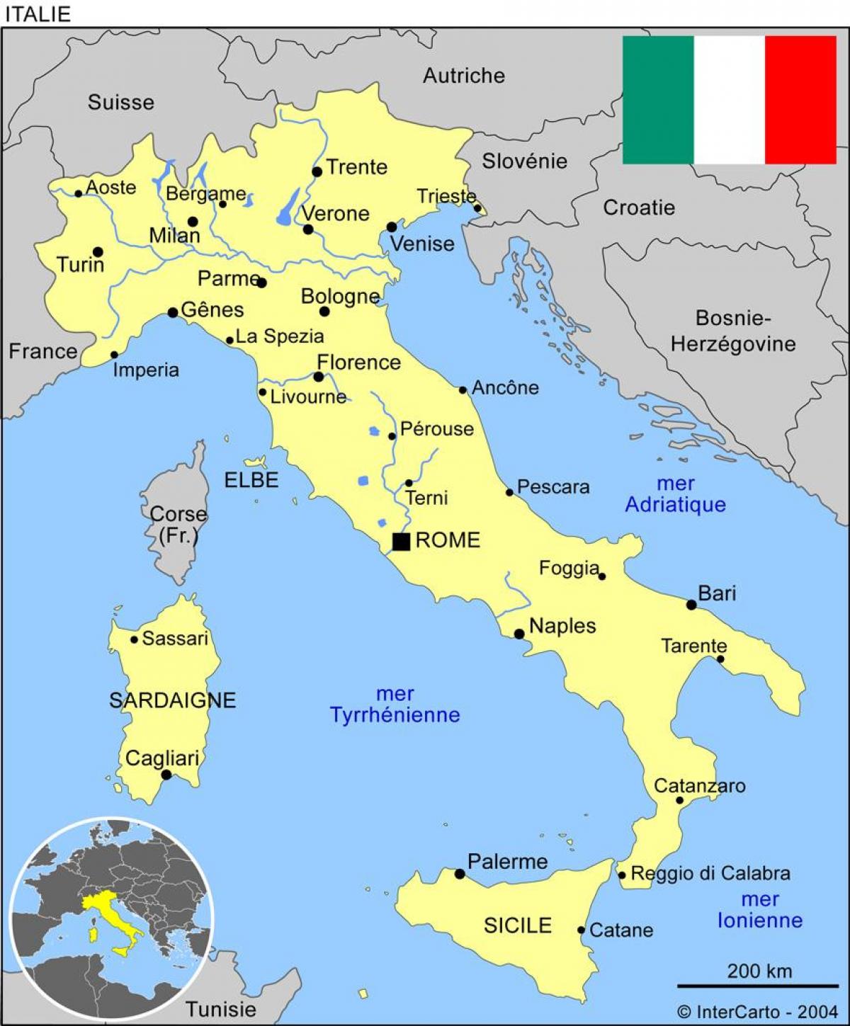 Mapa Włoch z głównymi miastami