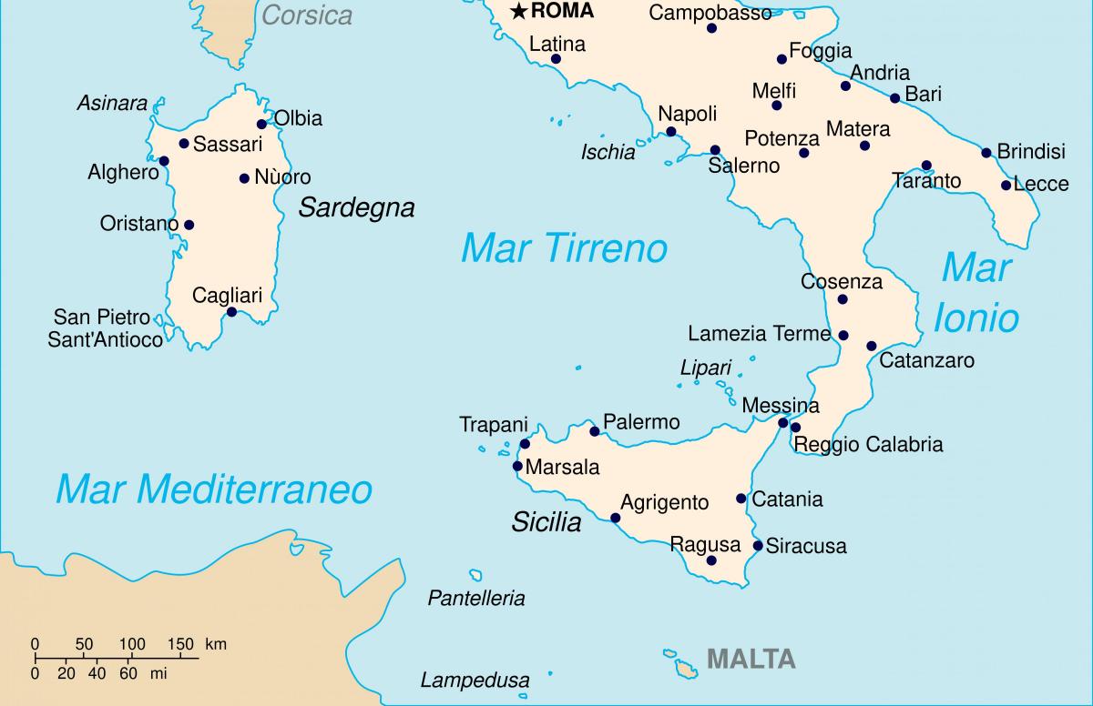 Mapa południowych Włoch