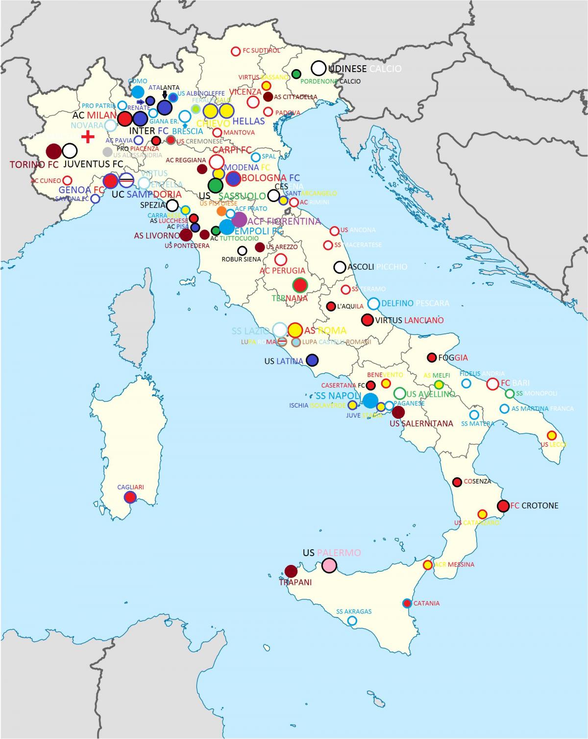 mapa stadionów we Włoszech