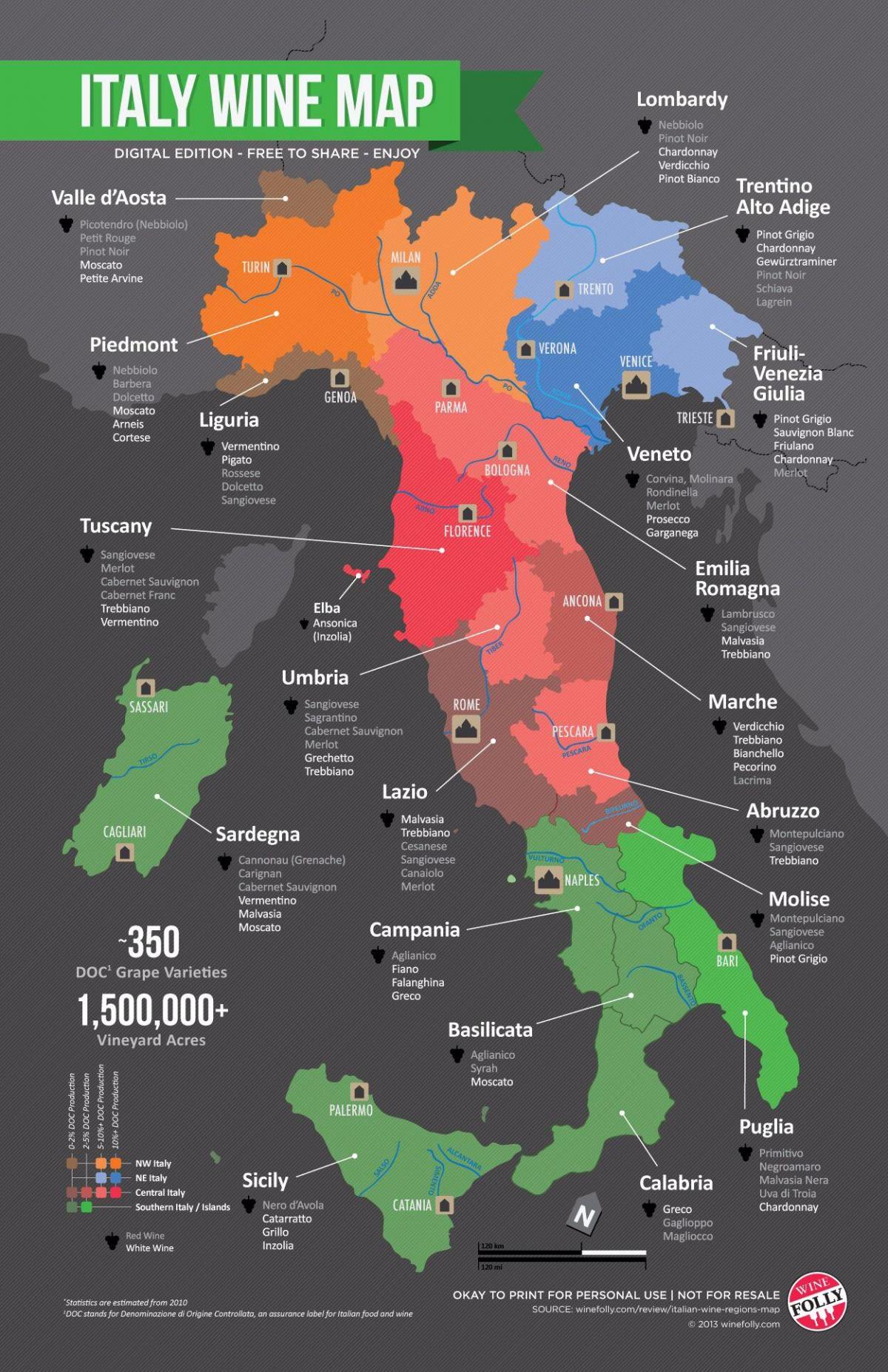 Mapa winnic we Włoszech